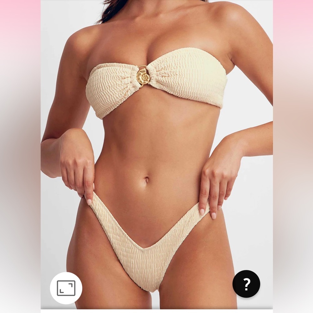 Strapless Cream Textured Bandeau Bikini Set